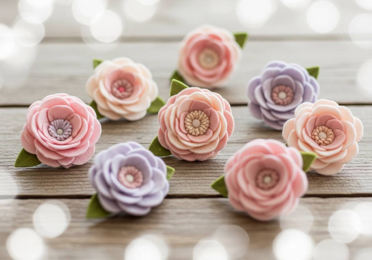 Готовые броши из фетра — результаты учеников Feltora